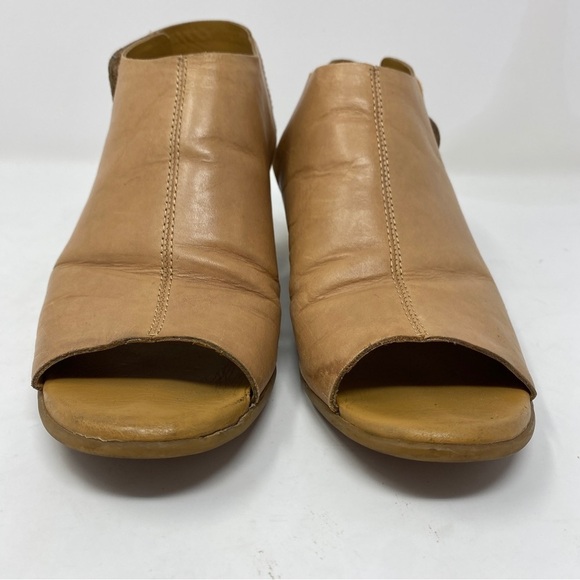 Korks by KORK-EASE Sz 9 Leather Sling Back Open Toe Shoes Tan Block Heel - Picture 2 of 12